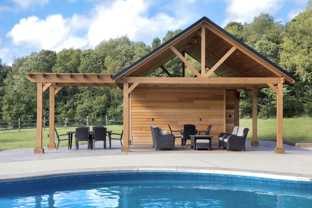 patio bistro set beside pool