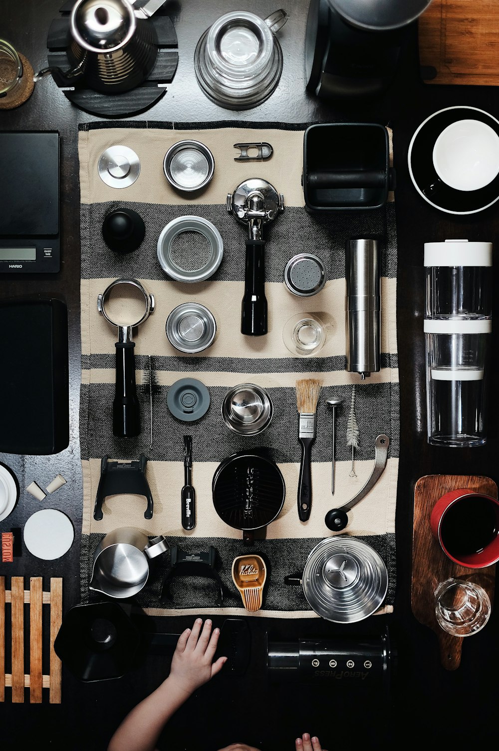 top view photo of table with kitchen tools
