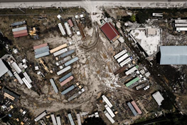 Aerial view of an industrial warehouse under construction in Romania.