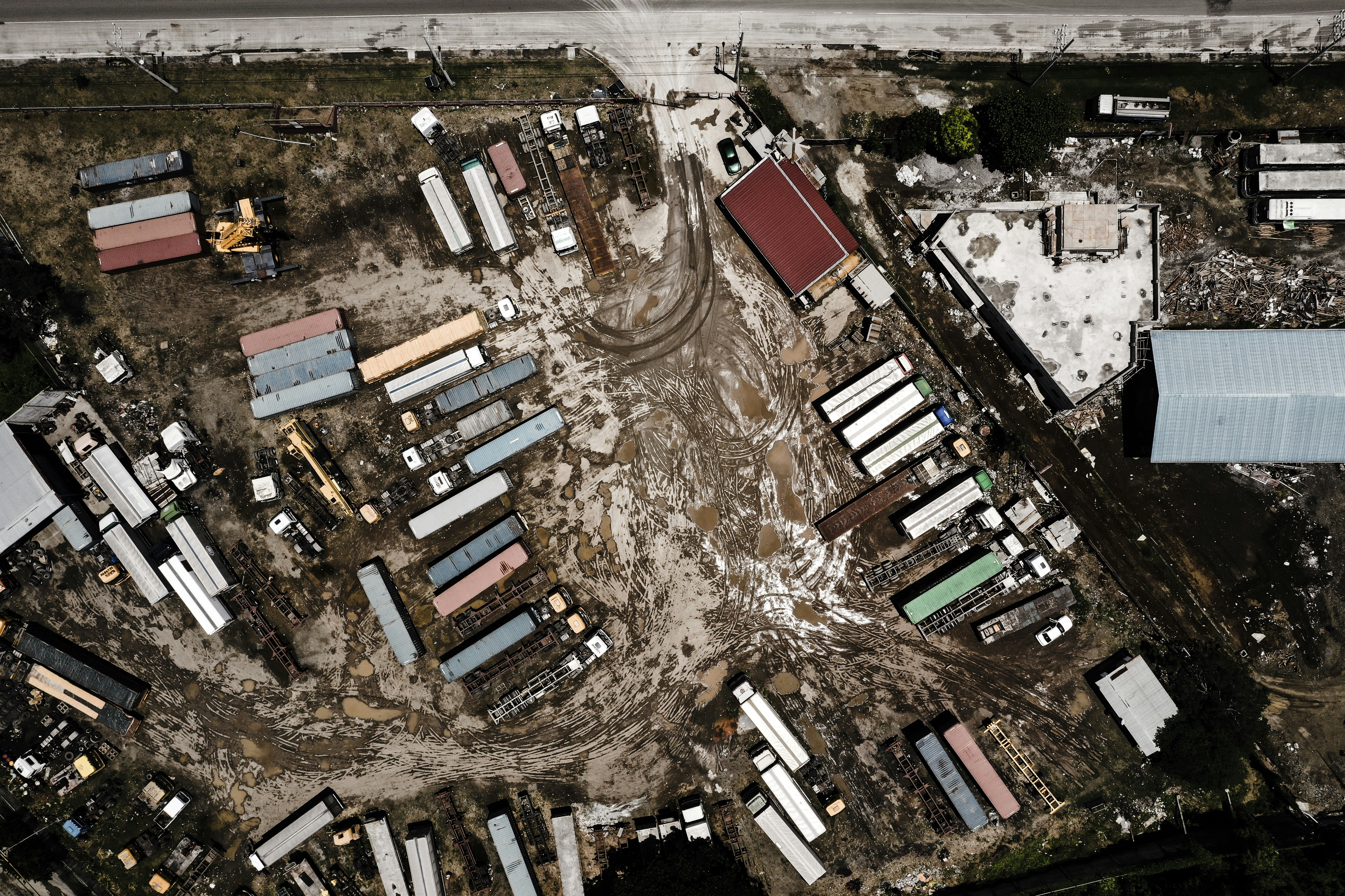 aerial photo of intermodal containers