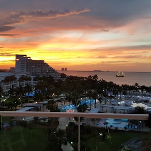 The vibrant sunset view from the hotel's terrace.