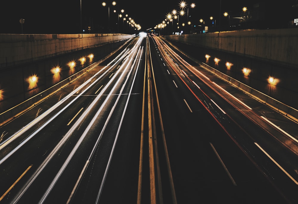 timelapse photography of road