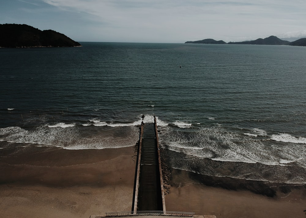 black plank walkway beside body of water