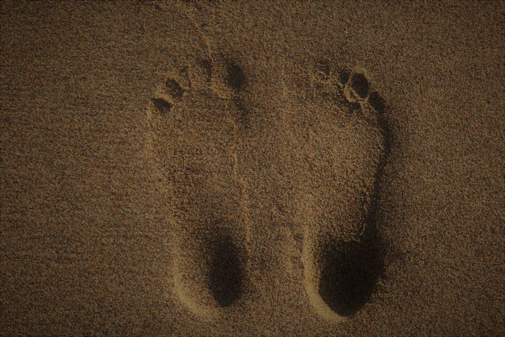Une paire d’empreintes de pas dans le sable d’une plage