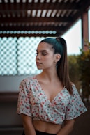 women's white and red floral crop top