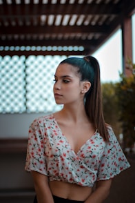 women's white and red floral crop top