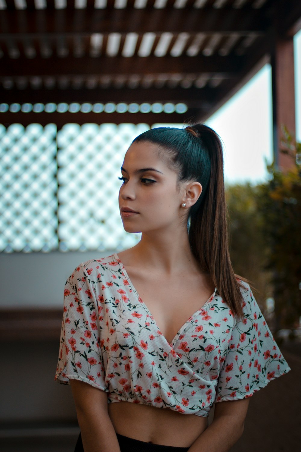 women's white and red floral crop top