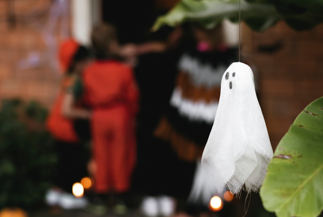 selective focus photo of hanging white ghost decor