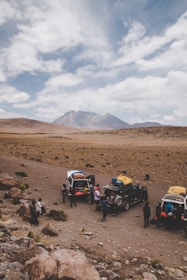 group of people standing near SUVs