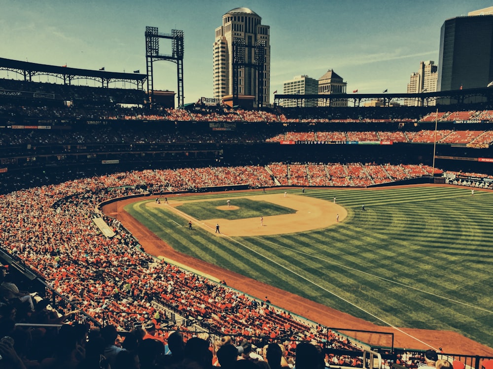 high-angle photography of baseball field