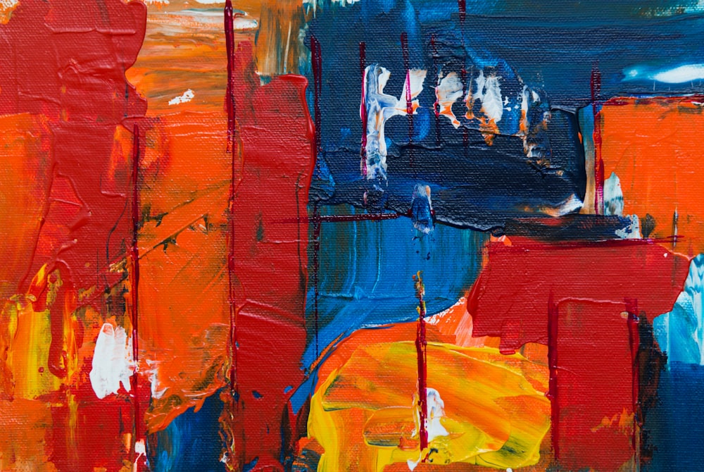 blue, red, and orange abstract painting