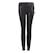 Black leather pants featuring a fitted design with a belt detail at the waist. The material has a shiny finish, giving it a sleek and stylish appearance.