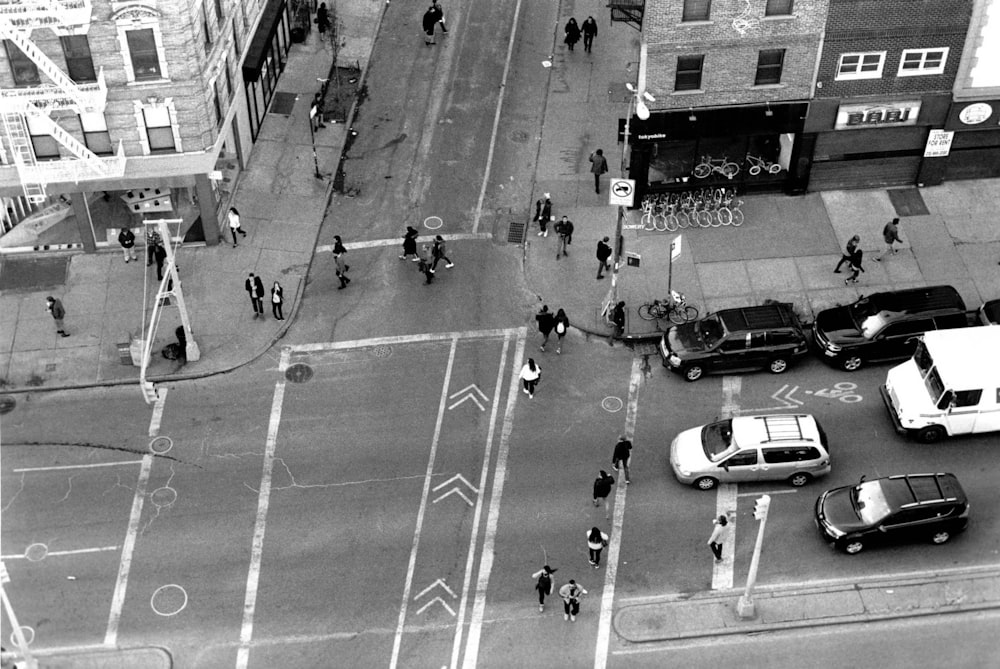 grayscale of aerial of road