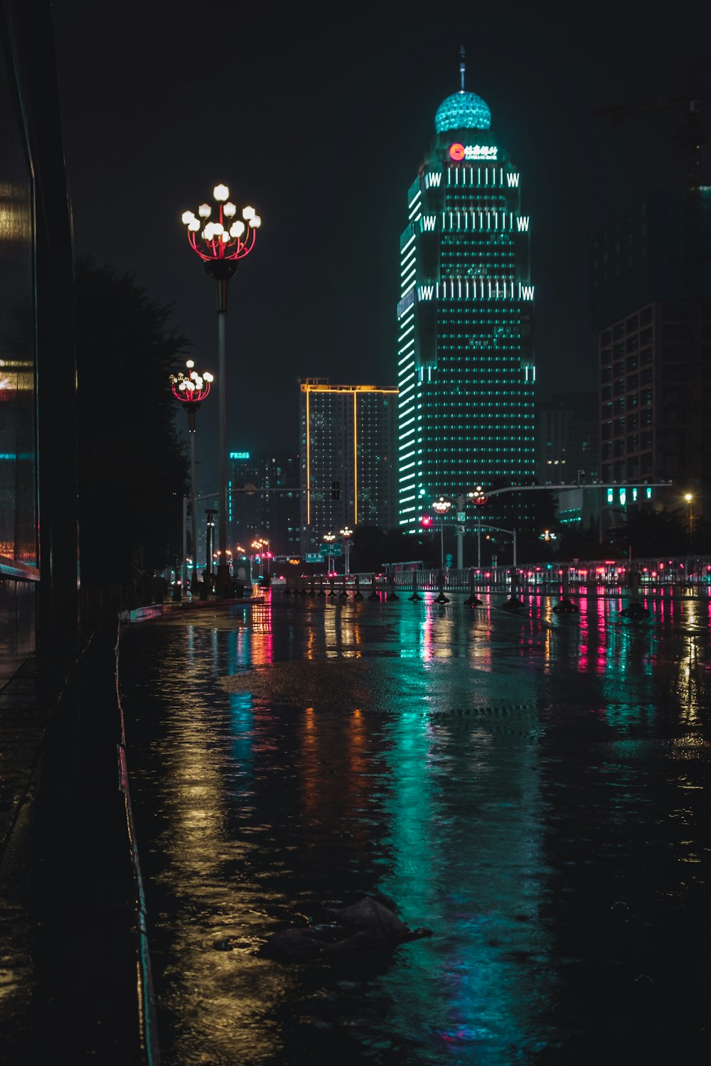 city street during rainy nighttime