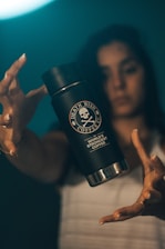 A dynamic photo of a coffee influencer and a weightlifter collaborating over a branded campaign.