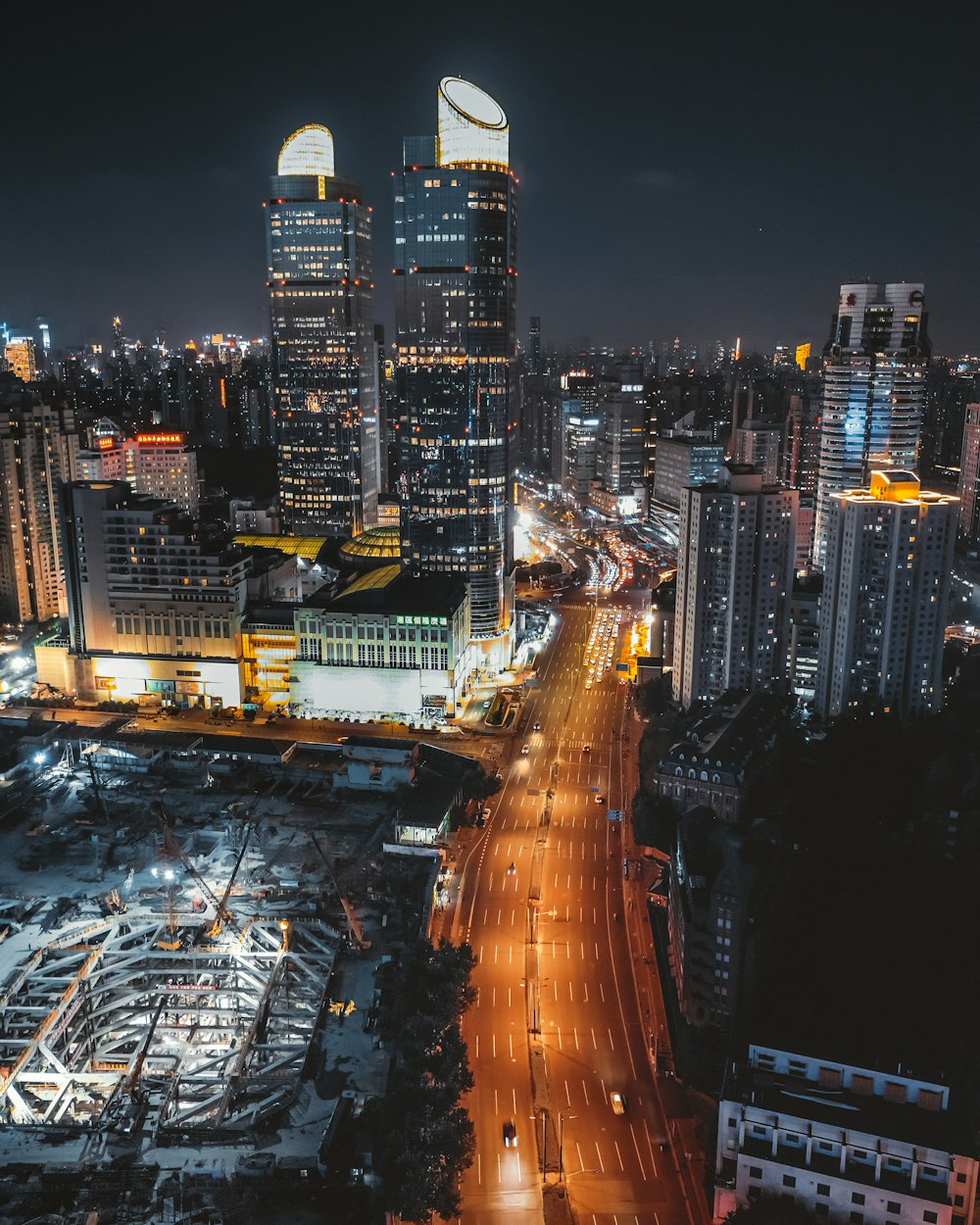 aerial photo of buildings at nighttime