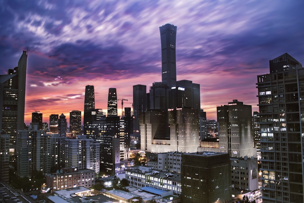 aerial view of city during dusk