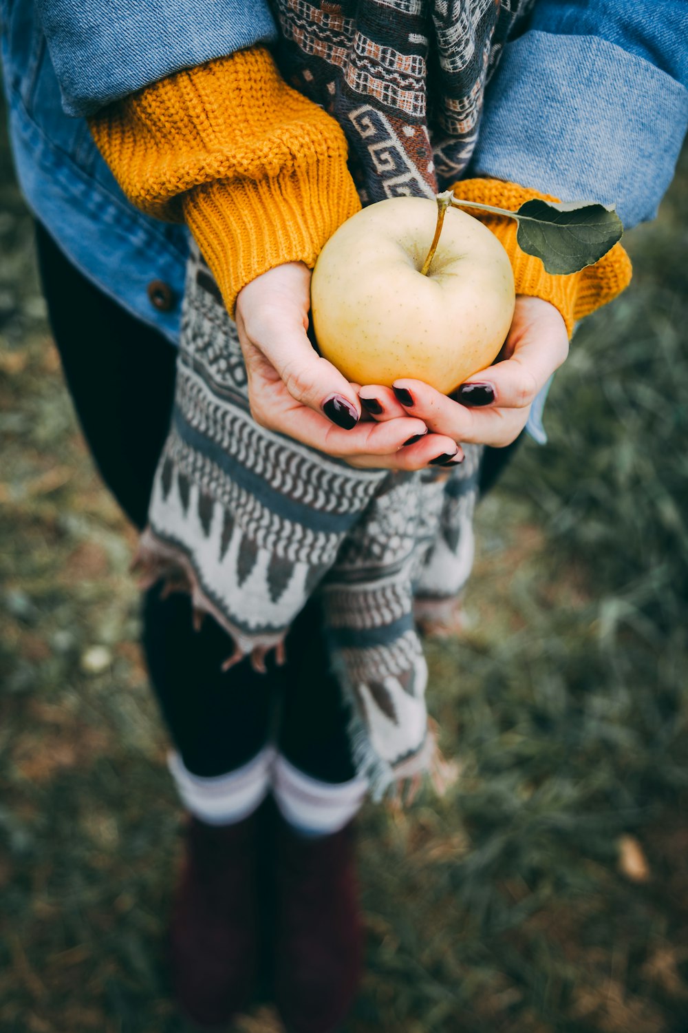 person holding apple fruit