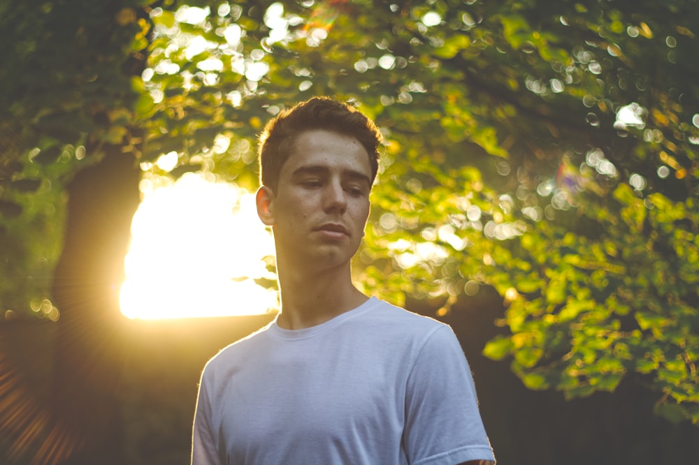 man wearing white top