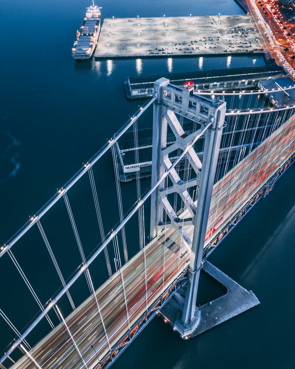 top view of bridge over body of water