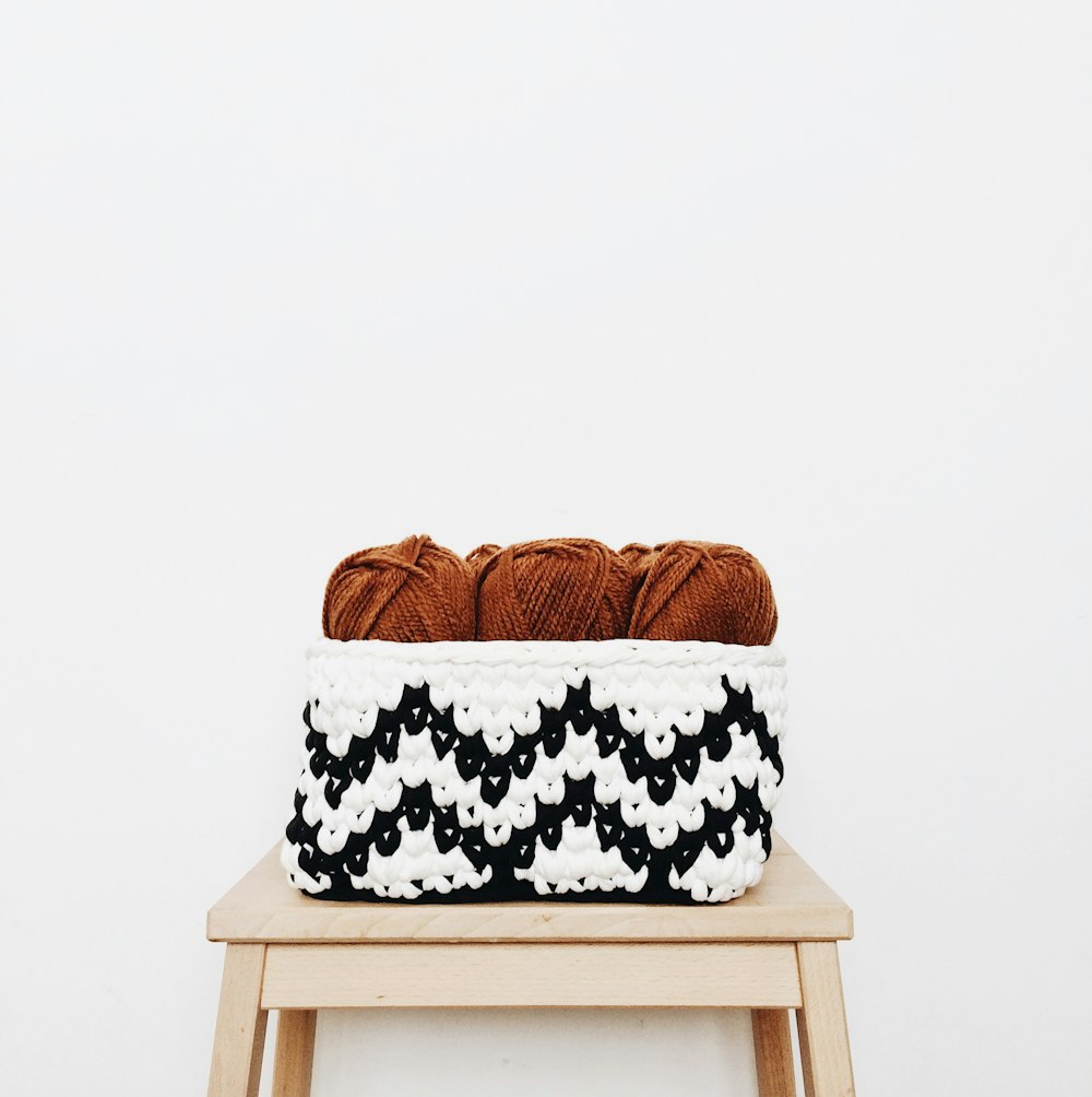 brown yarns in basket
