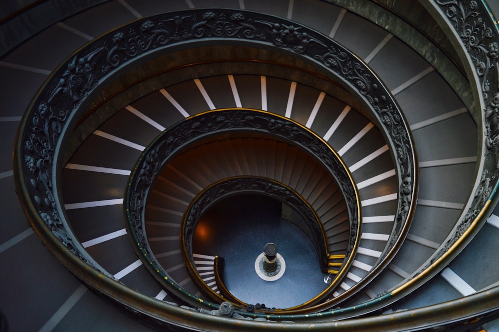 gray and black spiral stair