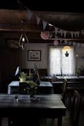 Cozy Scandinavian-style photo of a rustic artisanal dish served in a warmly lit restaurant atmosphere
