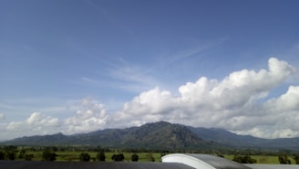 A scenic view of a lush agricultural landscape under a clear blue sky.