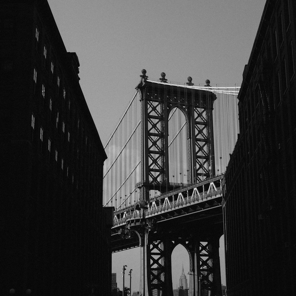 grayscale photography of bridge