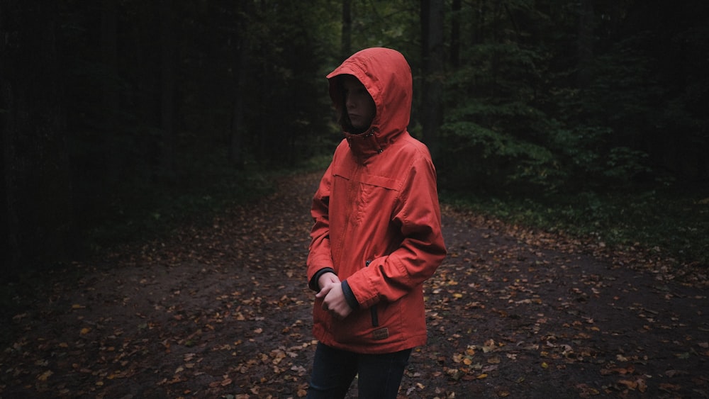 woman wearing red hoodie jacket