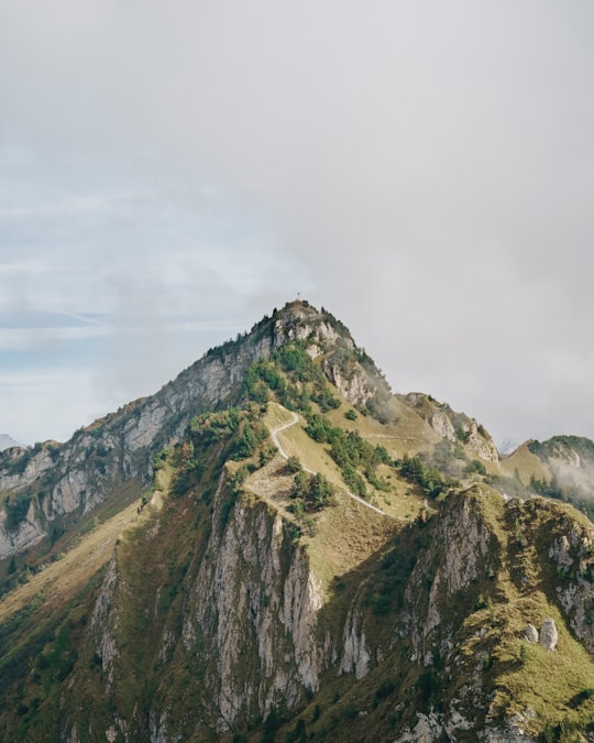 aerial view of gray and green rocky mountain in Stoos Switzerland