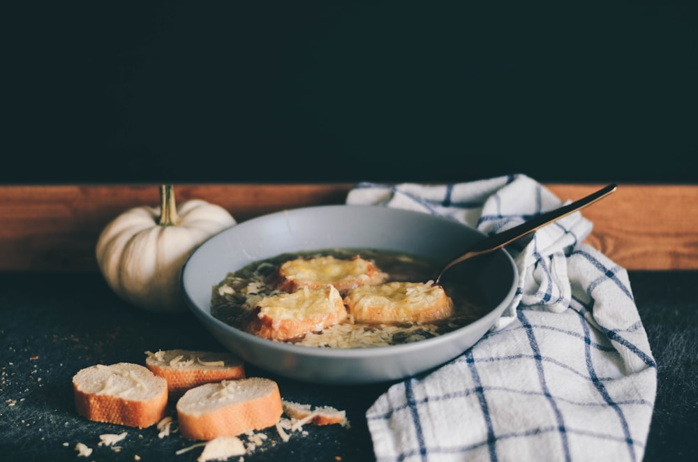 food on bowl with spoon