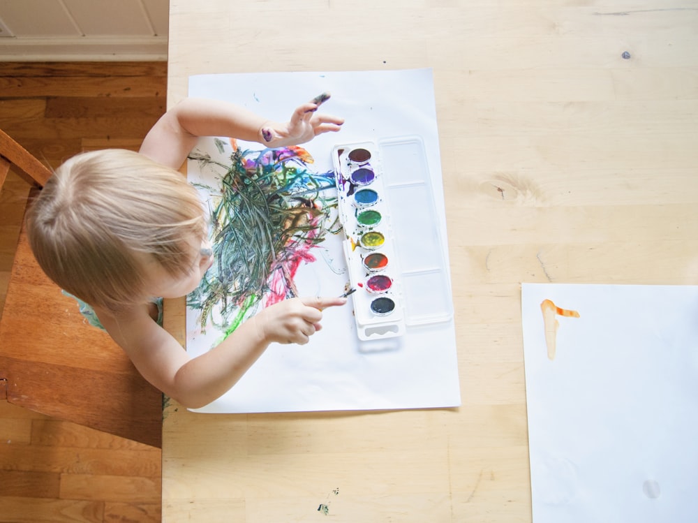 toddler painting on white paper