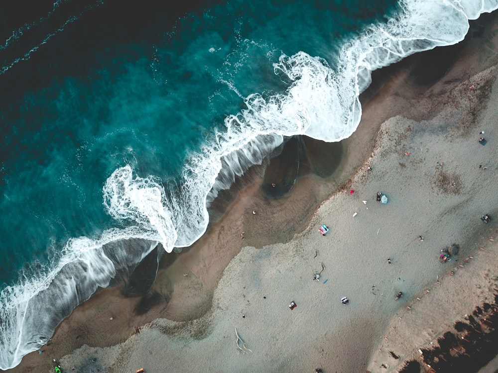 aerial photography of tidal wave and sand