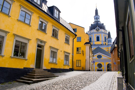 yellow and black concrete churc in Katarina Kyrka Sweden