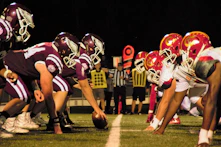 closeup photo of football players