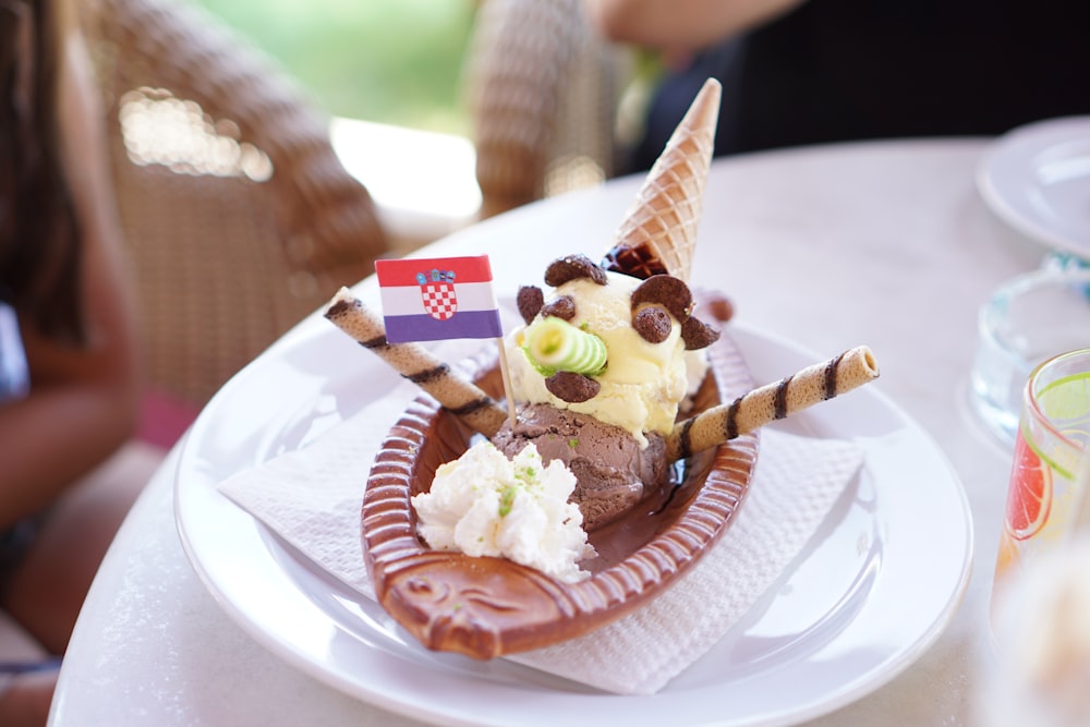 ice cream on white plate