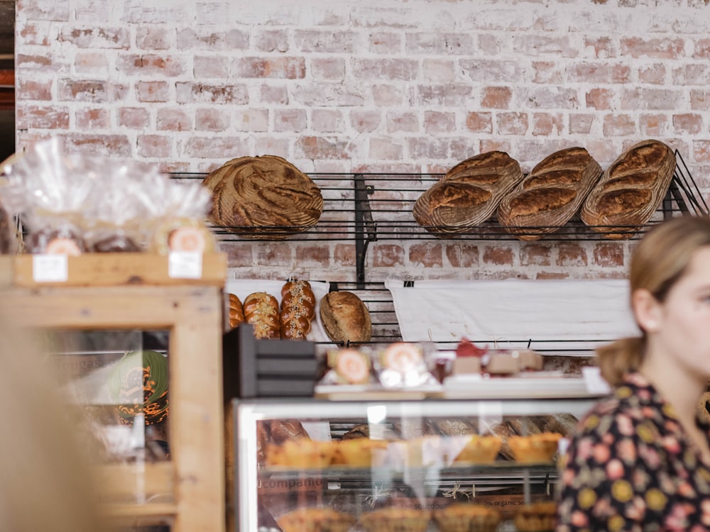 bread on black metal display rack