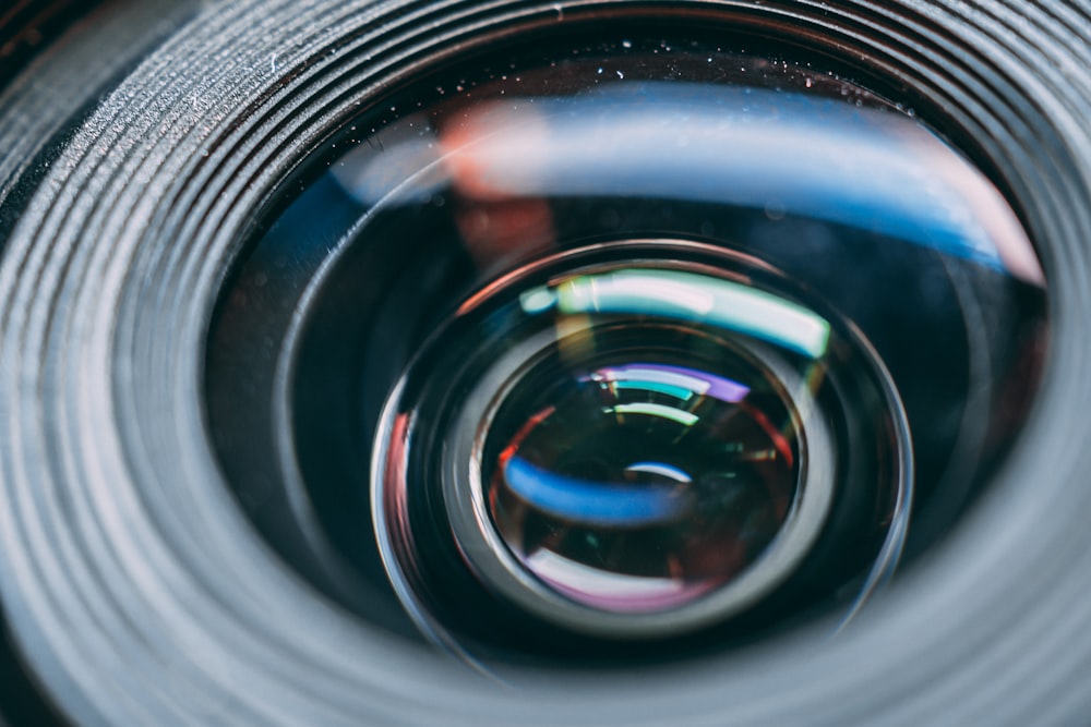 black camera lens in macro shot