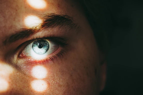 closeup photo of person left eye