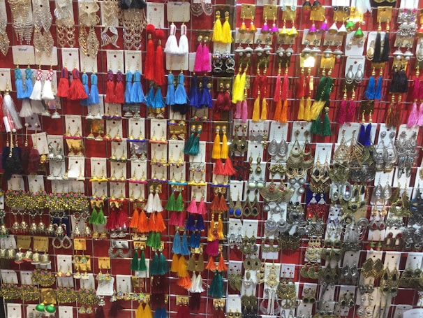 A display of hypoallergenic earrings in various designs.