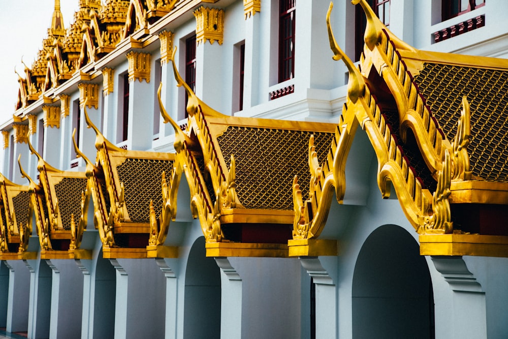 gold and blue concrete building