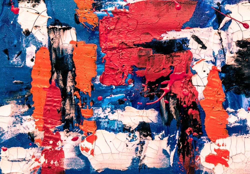blue, orange, red, and black painting