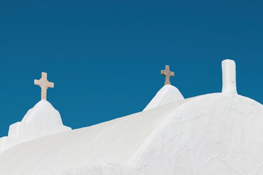 white concrete cathedral in Mykonos Greece