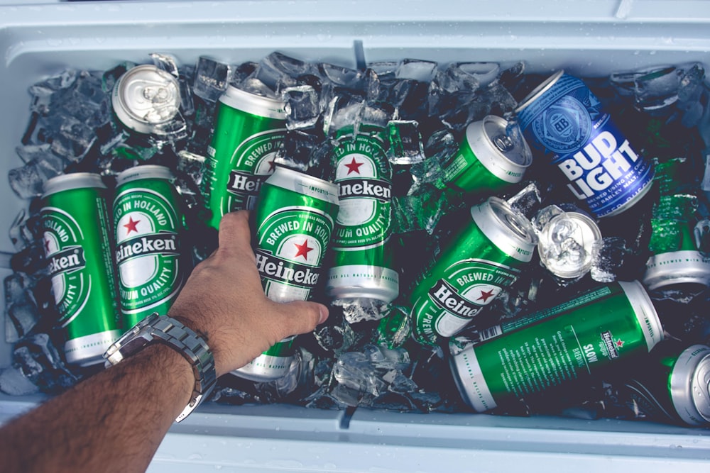 Heineken and Bud Light can in cooler