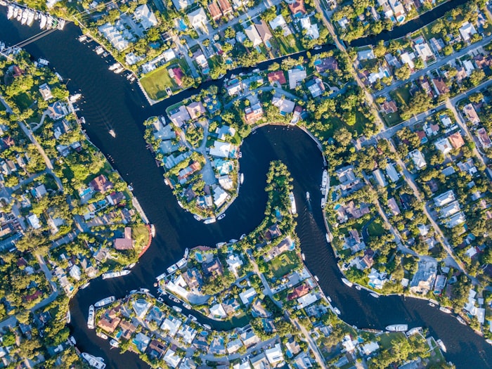 Aerial view of Wilton Manors waterways and canals, Fort Lauderdale Florida