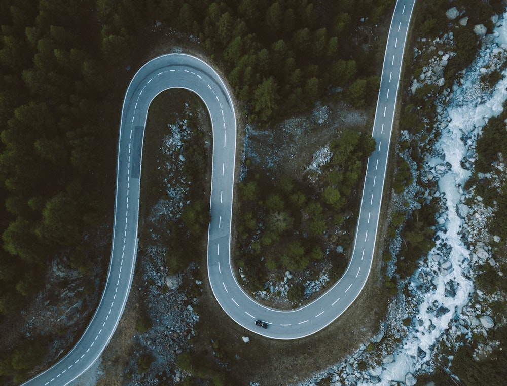 aerial photography of curved road