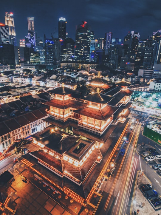 high-angle photography of pagoda house in Chinatown Singapore