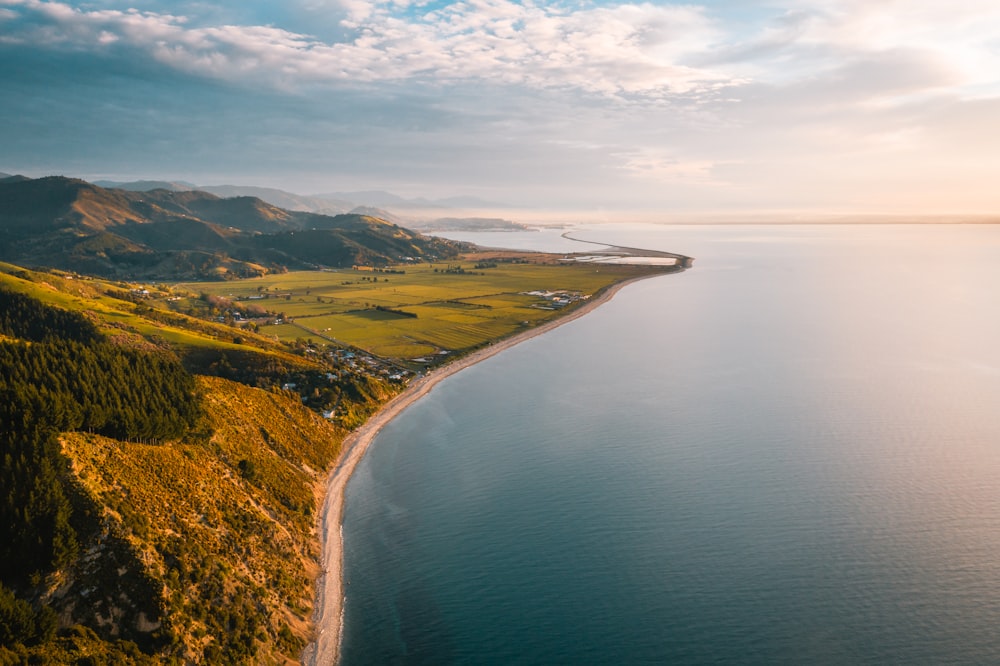 bird's-eye view photography of land and ocean