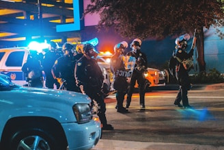 group of police in the middle of the road